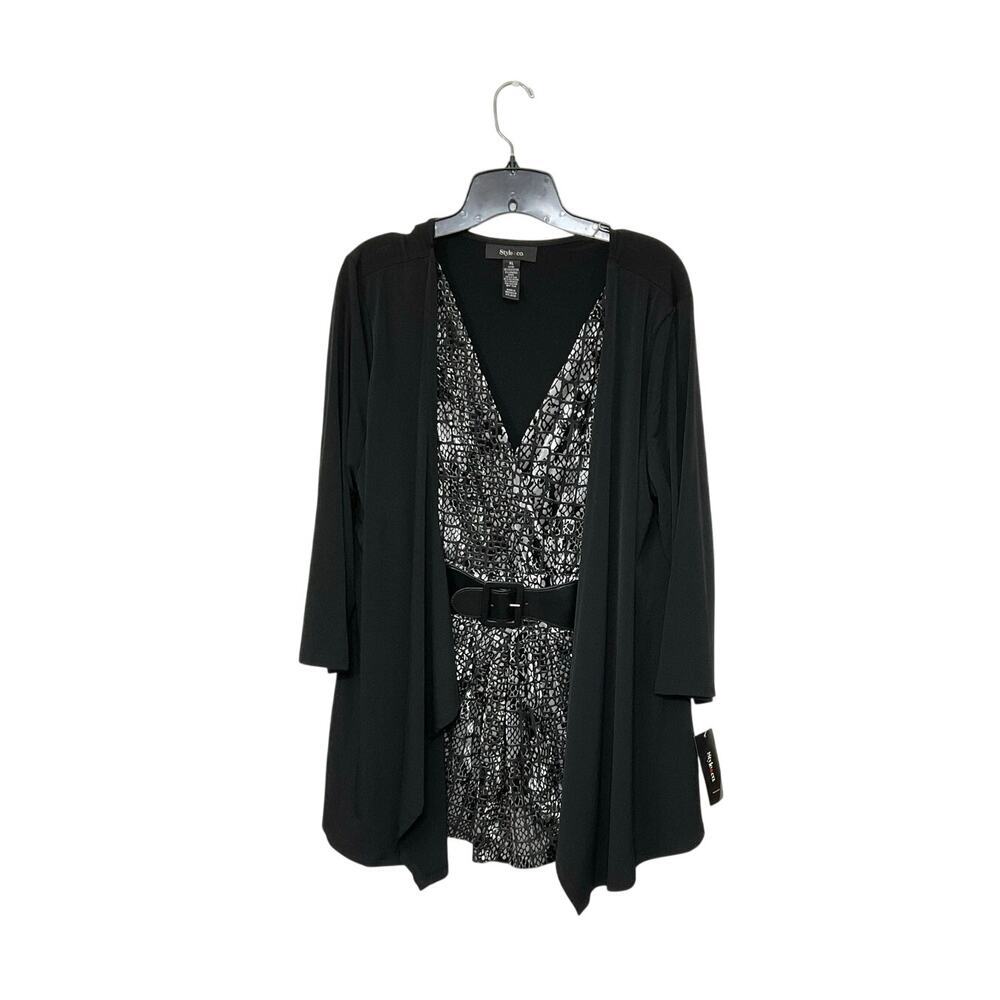 NWT Womens Snake Skin Velvet Blouse Attached Belt & Cardigan Sz XL Stretchy